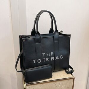 Large Black Tote Bag with Wallet